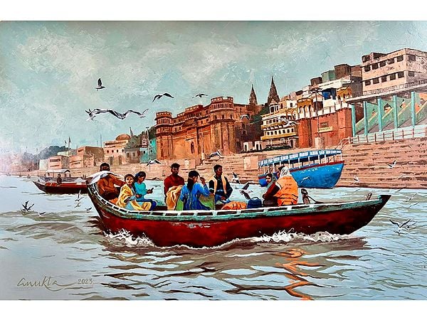 Kashti On Varanasi Rivers Bank | Acrylic On Canvas | By Anukta Mukherjee Ghosh