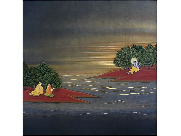 Krishna Playing Flute | Watercolor On Canvas | By Shammi Bannu Sharma