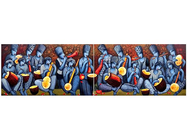 Echoes of Rhythm (2 Separate Panels) | Acrylic on Canvas | Painting by Samir Sarkar