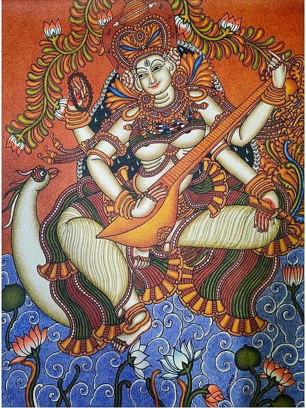 Devi Saraswathi Painting by Sunil Vaka | Acrylic on Canvas