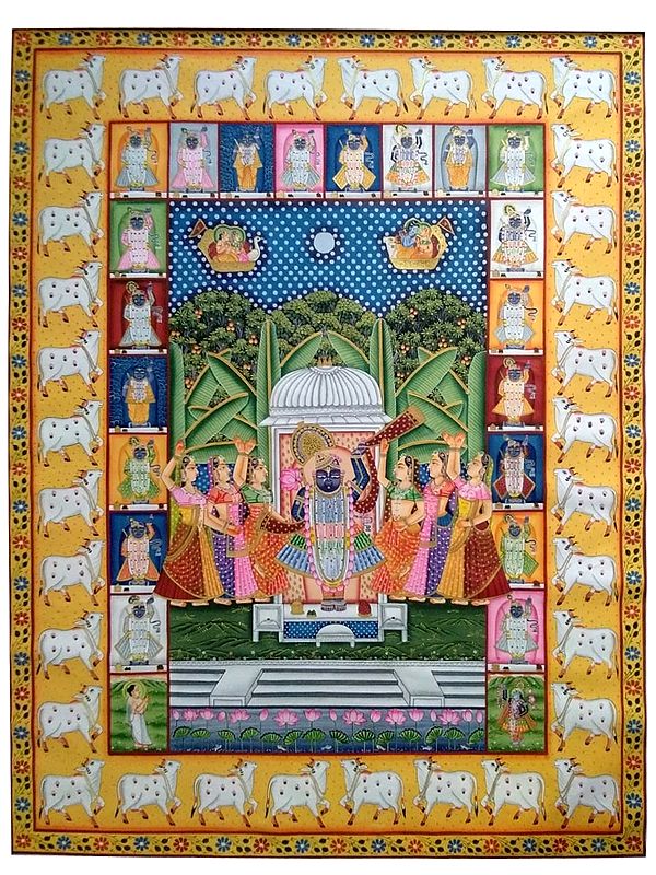 Shrinathji with Gopis Pichhwai Painting by Jagriti Bhardwaj