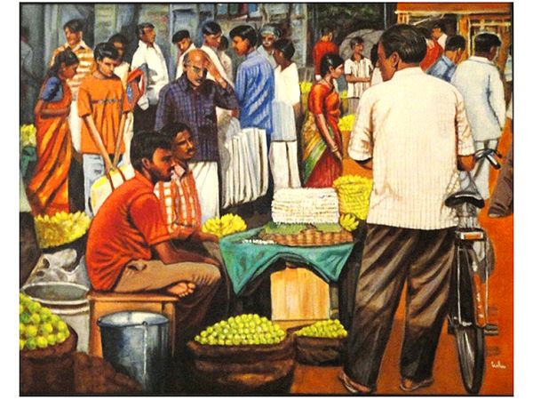 Hot Deals Market View | Acrylic On Canvas | By Usha Shantharam