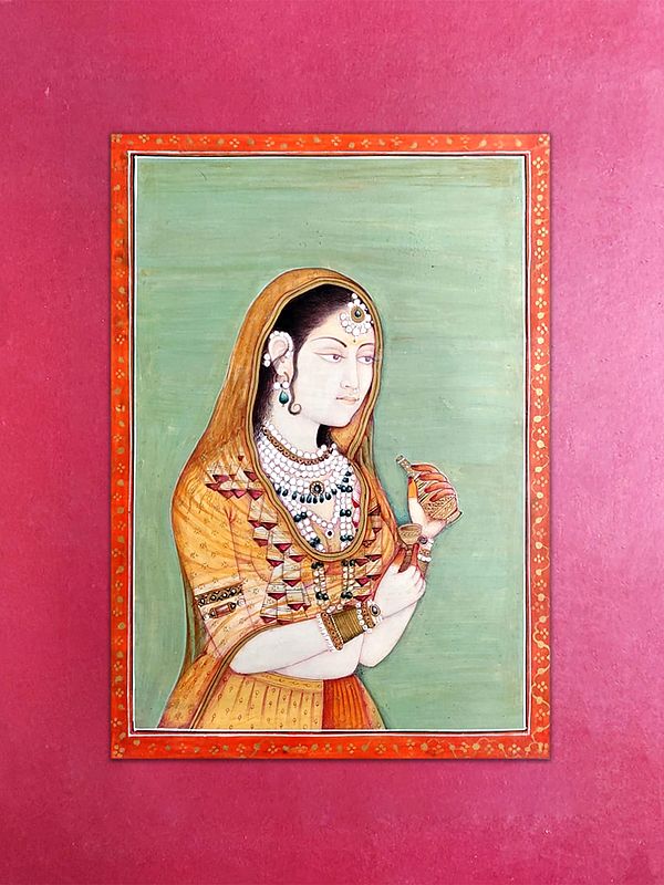 Noble Lady with Cup of Wine | Watercolor Painting by Gaurav Rajput
