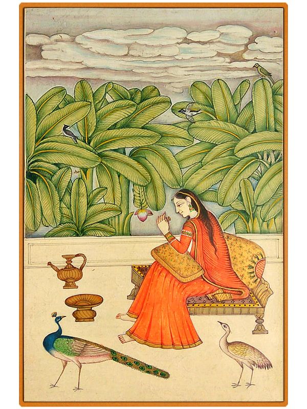 Lady Looking in Aarsi | Watercolor Painting by Gaurav Rajput
