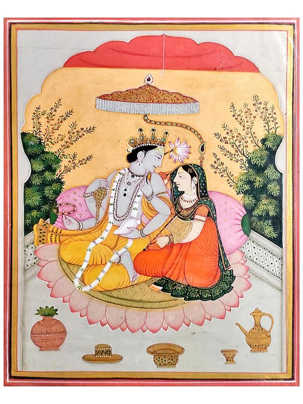 Bhagawan Vishnu with Devi Lakshmi | Watercolor Painting by Gaurav Rajput