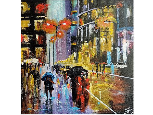 A Walk In The Rain | Acrylic On Canvas | Akshita Makhija