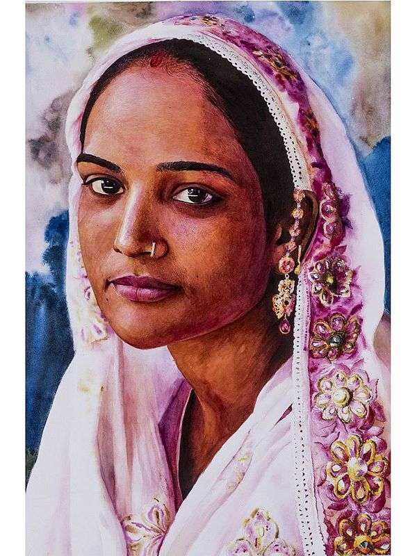 Portrait Beautiful Lady by Navneeth | Watercolor Painting on Paper
