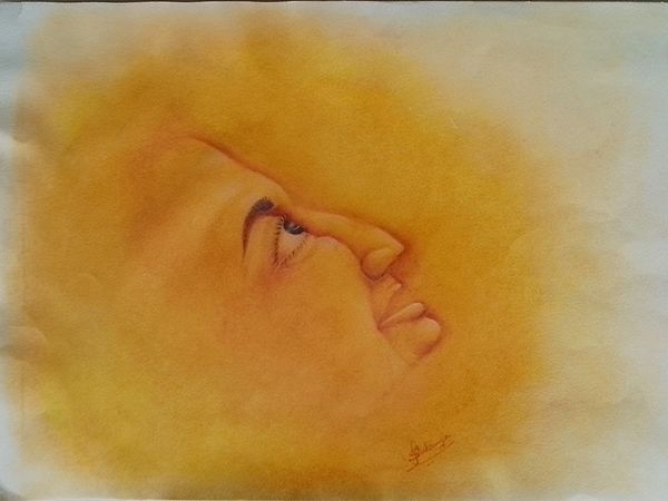 Painting of Just Happy with Frame | Pastel on Paper | By Sukanya Sarkar