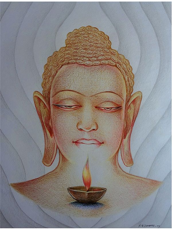 Buddha Light | Pencil Color on Paper | By Santosh Narayan Dangare