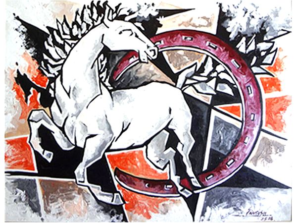 Horse Abstract | Acrylic On Canvas Board | By Santosh Narayan Dangare
