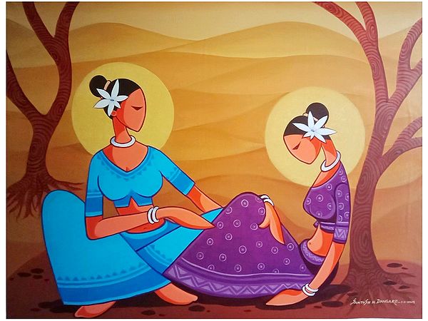 Lady with Flowers Beauty | Acrylic on Canvas | By Santosh Narayan Dangare