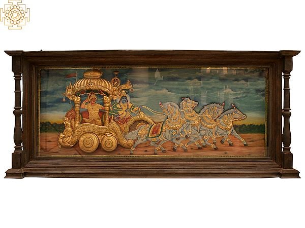 90" Gita Upadesh Tanjore Painting with Framed | Art by Rajaraman