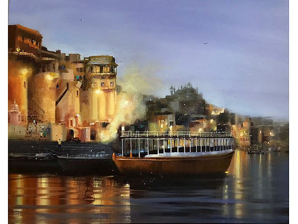 An Evening at Ghat | Acrylic On Canvas | By Rupesh Sonar
