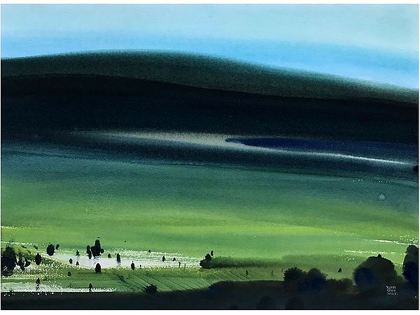 Landscape of Green Field | Watercolor on Paper | By Rupesh Sonar