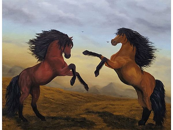 Horse Battle | Oil on Canvas | By Karthik