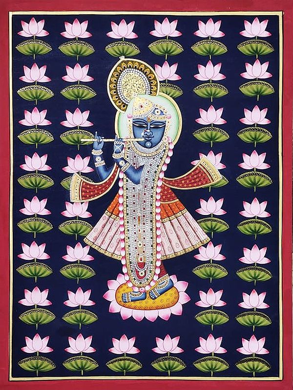 Krishnaroop Shrinathji With Flute | Natural Color On Cloth | By Praveen Munot