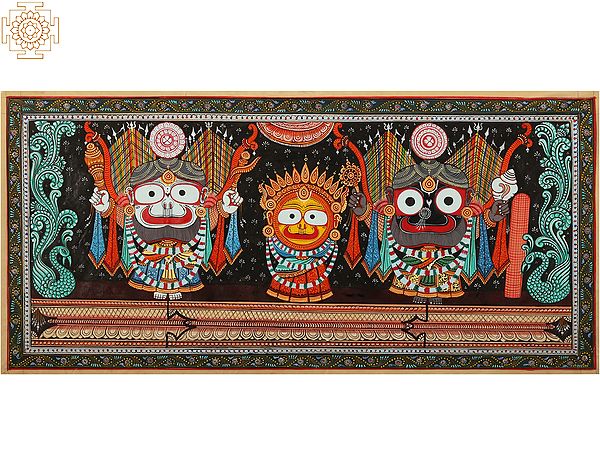 Shri Jagannatha in Nagarjuna Vesha (Shringar Done Once Every 25 Years) Patachitra Painting | Natural Color Painting on Tussar Silk