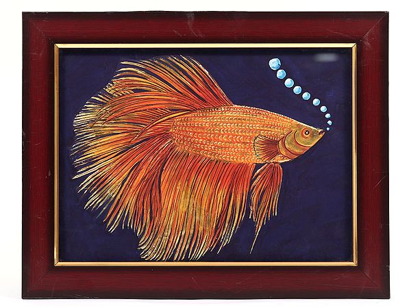 15" Framed Betta (Siamese Fighting Fish) | Tanjore Painting