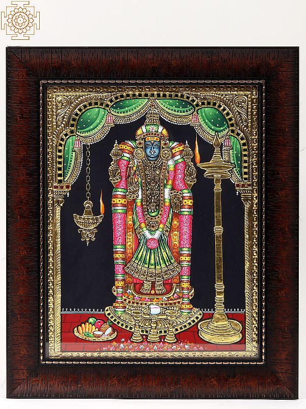 Goddess Akilandeswari Tanjore Painting with Wood Frame