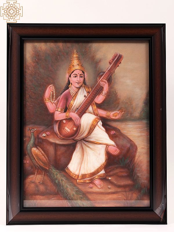 Devi Saraswati | Framed Oil Painting