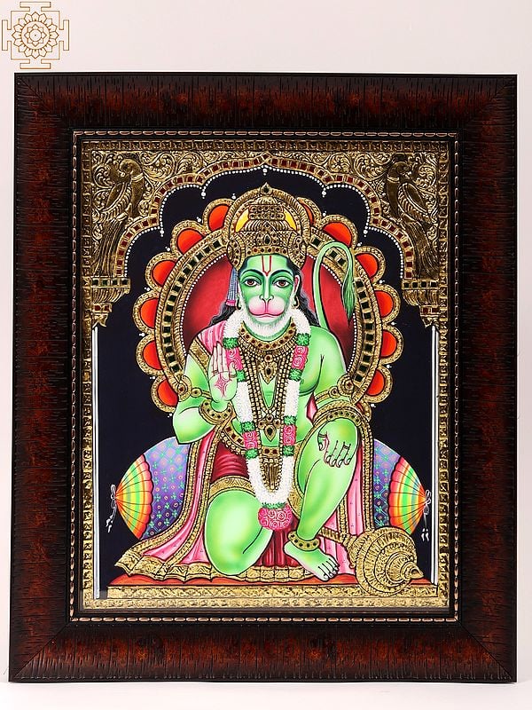 Blessing Lord Hanuman Framed Tanjore Painting