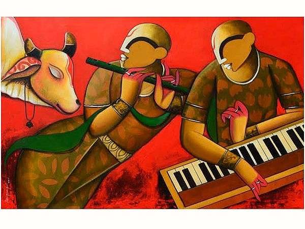 Bovine Friendship | Acrylic on Canvas | Painting by Anupam Pal