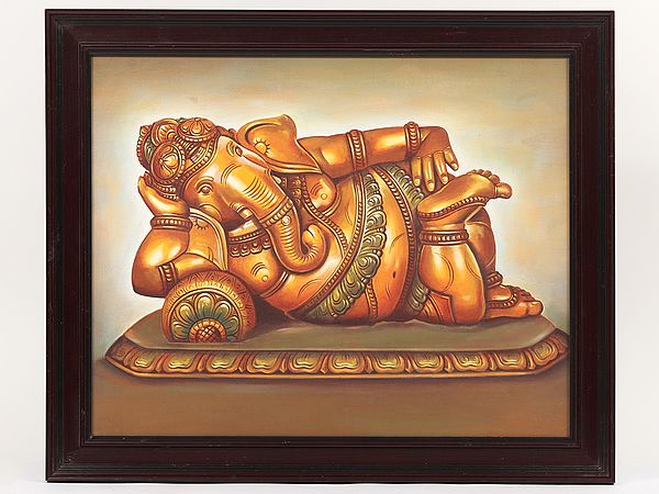 Ganesha Painting of Sculpture | Oil on Canvas | With Frame