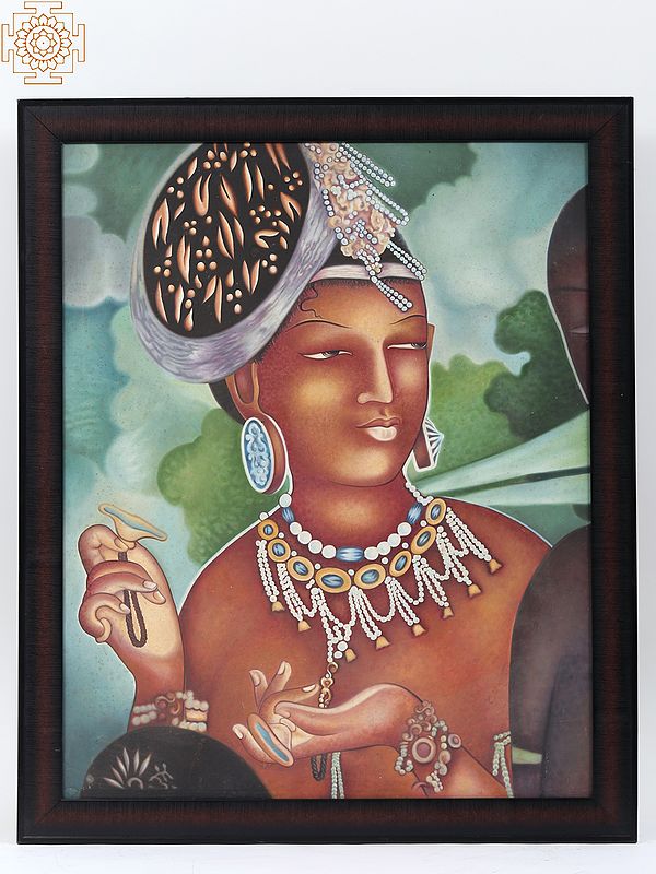 Ajanta Lady Framed Oil Painting | Oil on Canvas