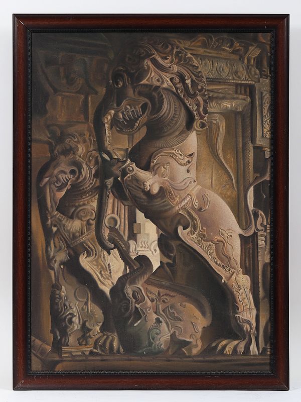 Yali Sculpture Painting | Oil of Canvas | With Frame