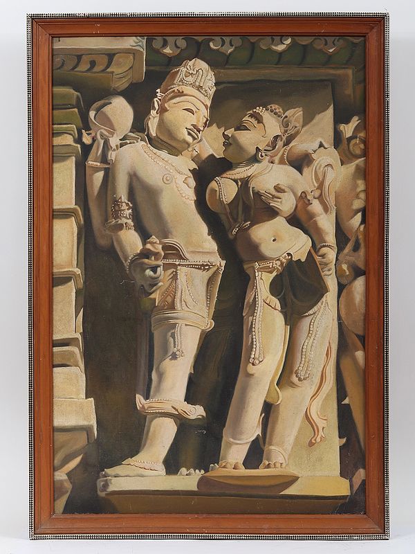Khajuraho Sculpture Painting | Oil on Canvas | With Frame