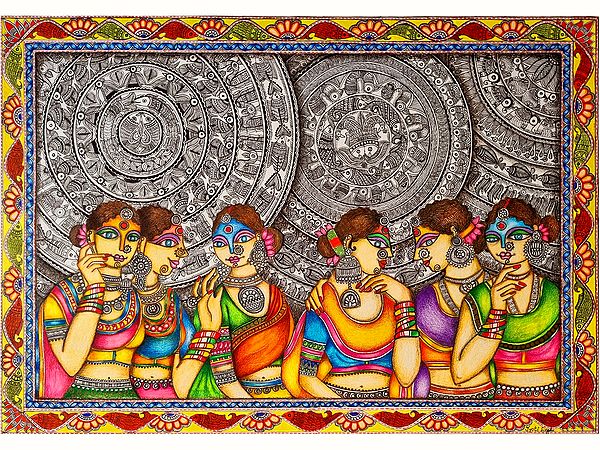 Sisters - Madhubani Art | Mixed Media On Paper | By Jyoti Singh