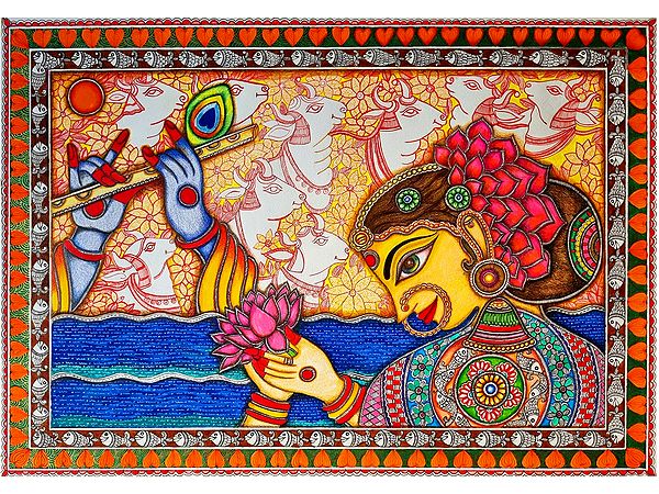 Bhakti - Love Of Krishna | Mixed Media On Paper | By Jyoti Singh