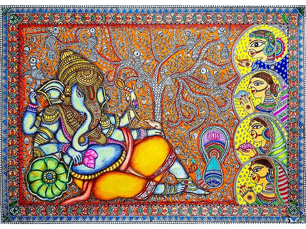Vinayak Madhubani Painting | Mixed Media On Paper | By Jyoti Singh