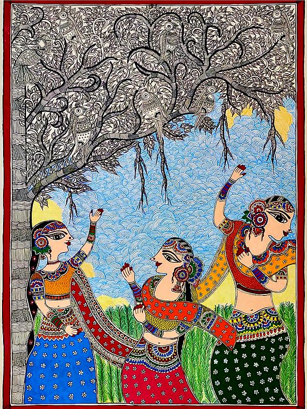 Gopies Under The Tree | Mixed Media On Paper | By Jyoti Singh
