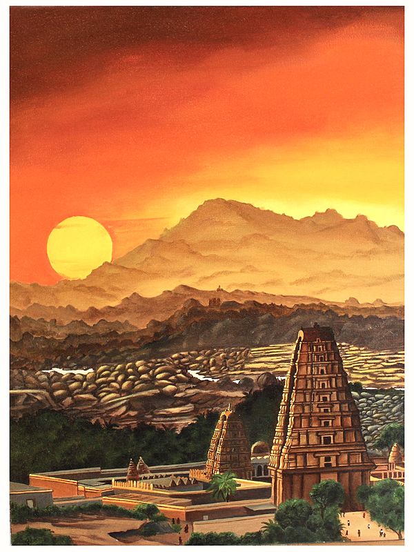 Sunset At The Hampi Ruins | Acrylic On Mounted Canvas | By Rohini R Sundar