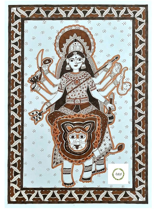 Goddess Durga Sitting on Lion | Watercolor on Paper | By Chetansi