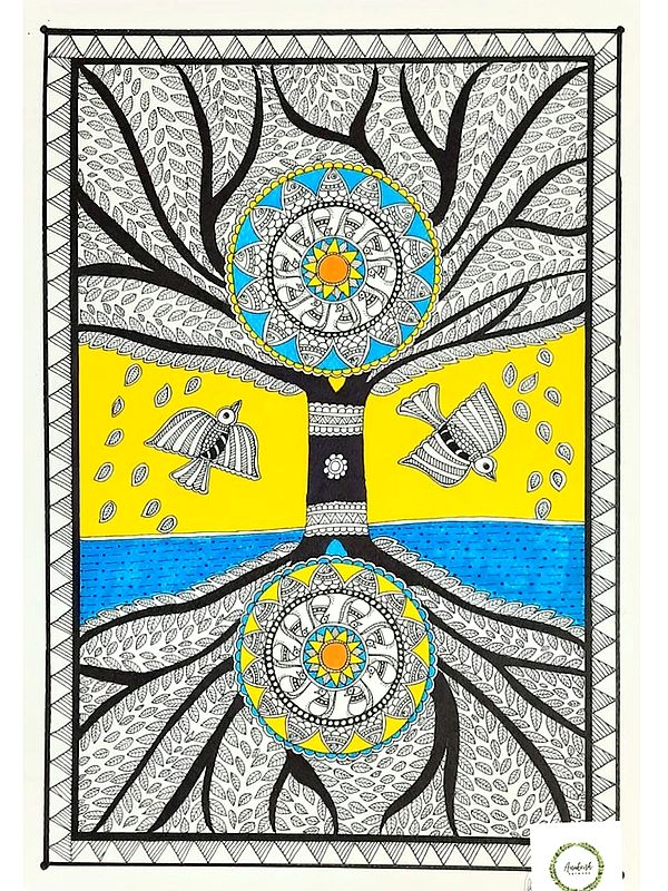 Tree of Life and Reflection - Mithila Art | Watercolor on Paper | By Chetansi