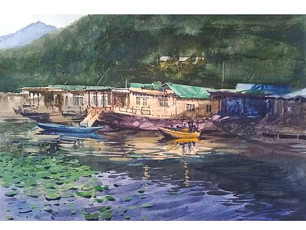 Boat On The River Bank View | Watercolor On Paper | By Sagnik Sen