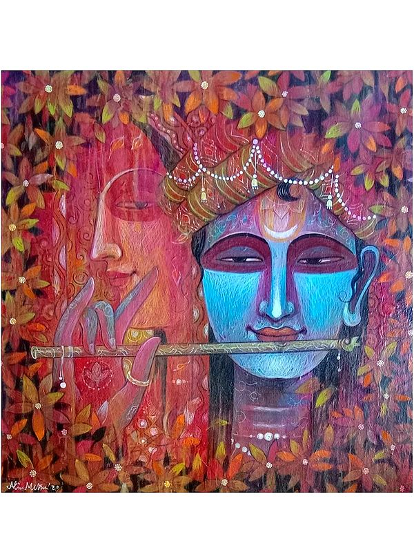 Fluting Krishna | Painting by Atin Mitra