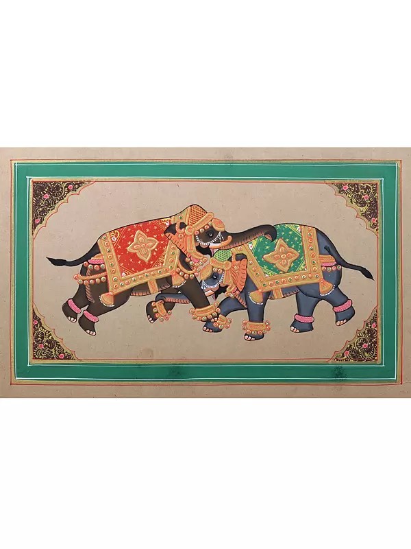 The Elephant Fight | Rajput Miniature Painting