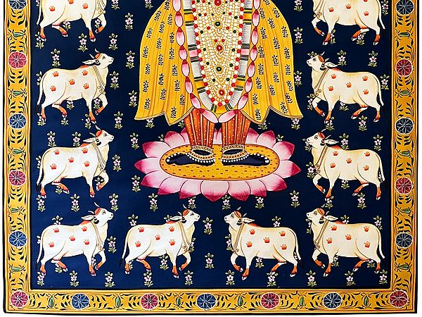 Shrinathji Playing Flute With Cow In Background | Pichhwai Art | Exotic ...