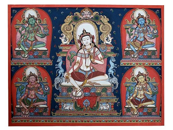 Goddess Pancha Tara In Vitarka Mudra From Nepal | Thangka Painting