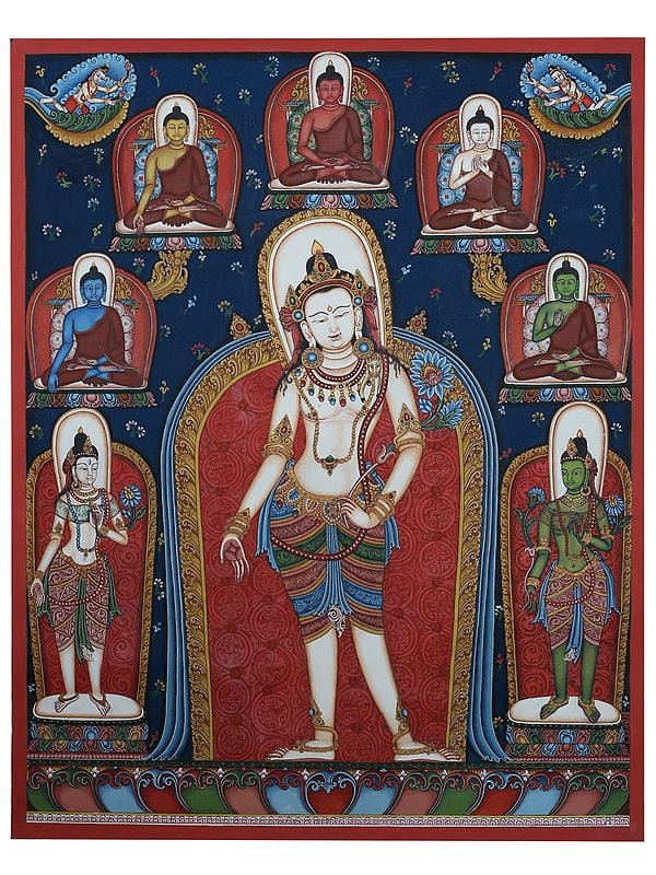 Avalokiteśvara Around Buddha In Mudras From Nepal | Thangka Painting