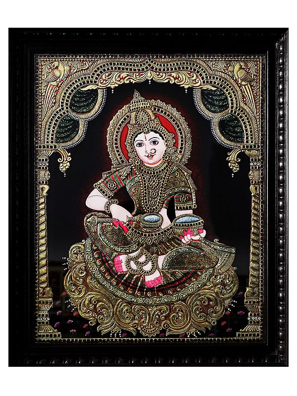 Hindu Goddess of Food Annapurna | Traditional Colour With 24 Karat Gold | With Frame