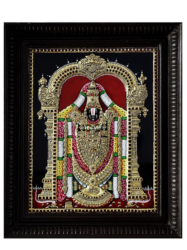 Adornmented God Tirupati Balaji | Traditional Colour With 24 Karat Gold | With Frame