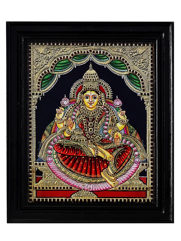 Goddess Lakshmi Tanjore Painting with Frame | Traditional Colour with 24 Karat Gold