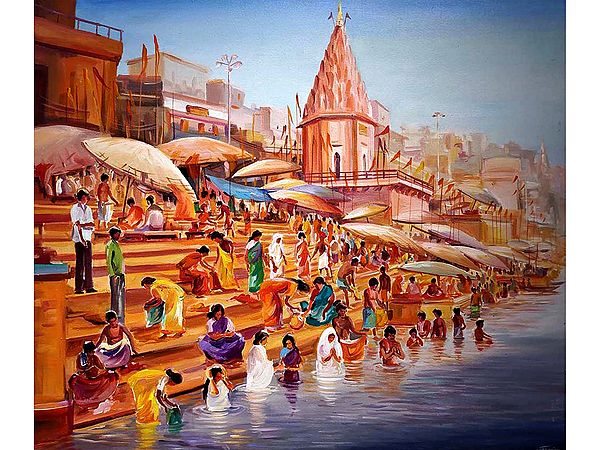 Morning at Banaras Ghat | Painting by Samiran Sarkar