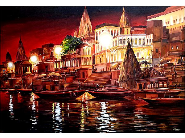 Silent Night at Varanasi Ghat | Painting by Samiran Sarkar