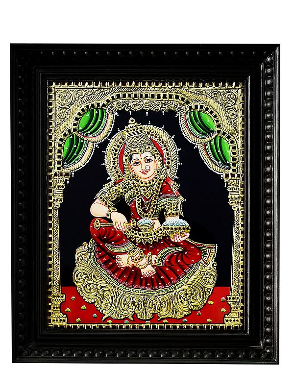 Hindu Goddess Annapurna (Parvati) | Traditional Colour With 24 Karat Gold | With Frame