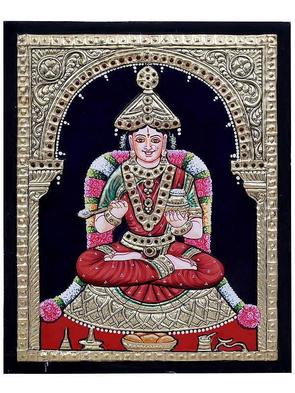 Goddess Annapurna Tanjore Painting (Parvati) Carrying Food | Traditional Colour With 24 Karat Gold